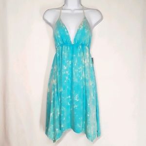 VOLCOLM Teal Tie Dye Show Us Ur Halter Open Back Dress L NWT